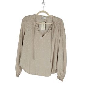 Cloth and Stone Top Women's Tie Front Beige Leopard Jacquard Blouse XS Boho NWT